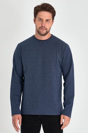 Erkek İndigo Çift Bisiklet Yaka Standart Rahat Kesim sweatshirt