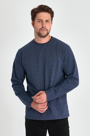 Erkek İndigo Çift Bisiklet Yaka Standart Rahat Kesim sweatshirt