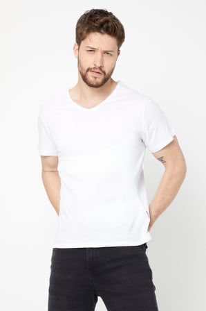 METALIC Erkek Çok Renkli T- Shirt Regular Fit Rahat Kesim V Yaka 3'lü Basic Tişört Paketi
