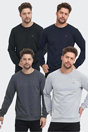 Erkek Çok Renkli Bisiklet Yaka Nakış Detaylı Regular Fit 4'Lü Sweatshirt MMTLCE70-4