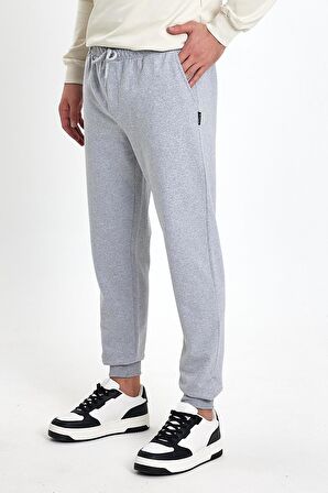 Erkek Siyah-Gri Arka Cep Etiket Detaylı Paça Lastikli Regular Fit 2'Li Eşofman Altı