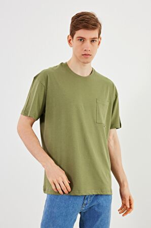 Leo Erkek Oversize Tshirt %100 Pamuk Cep Detaylı Bisiklet Yaka Basic Tişört MTLCE75