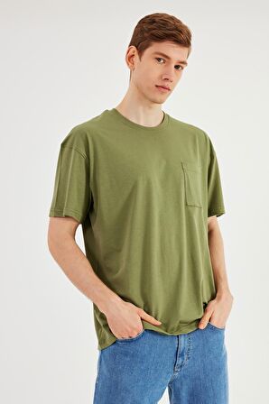 Leo Erkek Oversize Tshirt %100 Pamuk Cep Detaylı Bisiklet Yaka Basic Tişört MTLCE75