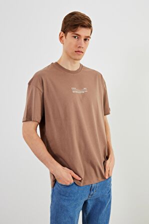 Leo Erkek Oversize Tshirt %100 Pamuk Bisiklet Yaka Baskı Detaylı Basic Tişört