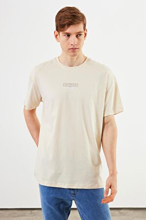 Leo Erkek Oversize Tshirt %100 Pamuk Bisiklet Yaka Baskı Detaylı Basic Tişört MTLCE83