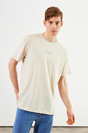 Leo Erkek Oversize Tshirt %100 Pamuk Bisiklet Yaka Baskı Detaylı Basic Tişört MTLCE83