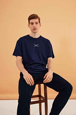 Leo Erkek Oversize Tshirt %100 Pamuk Bisiklet Yaka Baskı Detaylı Basic Tişört MTLCE85