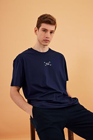 Leo Erkek Oversize Tshirt %100 Pamuk Bisiklet Yaka Baskı Detaylı Basic Tişört MTLCE85