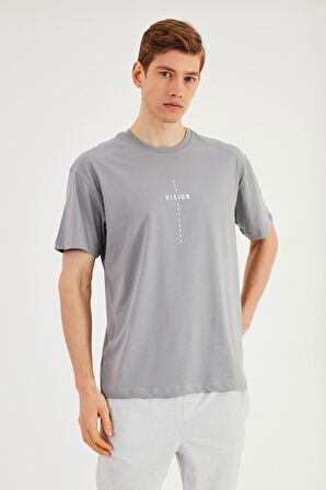 Leo Erkek Oversize Tshirt %100 Pamuk Bisiklet Yaka Baskı Detaylı Basic Tişört MTLCE87