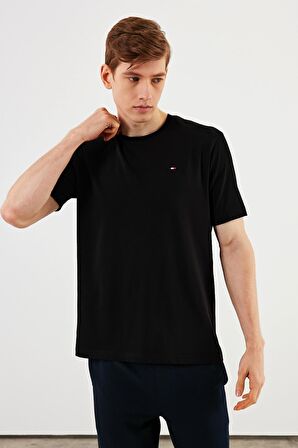 Erkek Bisiklet Yaka T-shirt %100 Pamuk Nakış Detaylı Basic Siyah Tişört MTLCE89