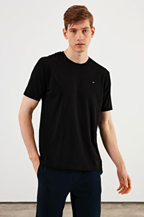 Erkek Bisiklet Yaka T-shirt %100 Pamuk Nakış Detaylı Basic Siyah Tişört MTLCE89