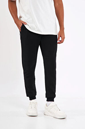  Siyah-gri Paçası Lastikli Erkek 2'li Eşofman Altı 