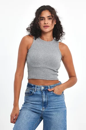 Kadın Siyah-Beyaz-Gri-Lacivert Fitilli Görünümlü Askılı Kalın Esnek Örme 4'lü Basic Crop Atlet Bluz