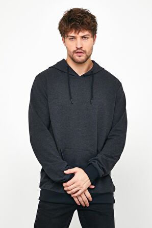 Siyah Regular Fit Kapüşonlu Içi Yumuşak Tüylü Sweatshirt MTLCEO54