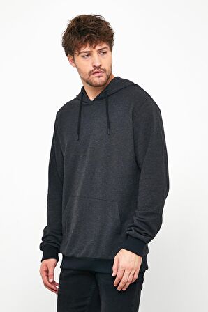 Siyah Regular Fit Kapüşonlu Içi Yumuşak Tüylü Sweatshirt MTLCEO54