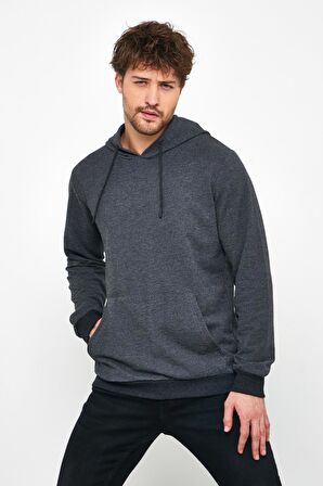 Antrasit Regular Fit Kapüşonlu Içi Yumuşak Tüylü Sweatshirt MTLCEO54