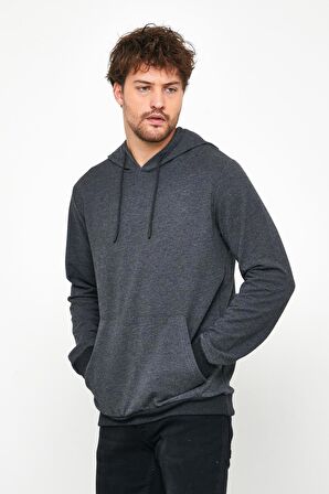 Antrasit Regular Fit Kapüşonlu Içi Yumuşak Tüylü Sweatshirt MTLCEO54