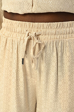 KADIN BELİ LASTİKLİ BOL PAÇA DESENLİ PANTOLON