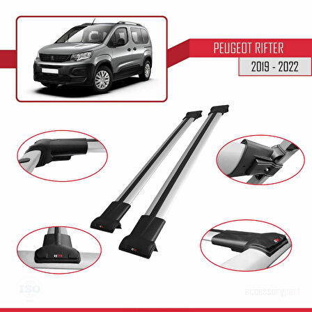 Peugeot Partner 2 Tepee 2008-2018 Arası ile Uyumlu FLY Model Ara Atkı Tavan Barı Gri 2 Adet