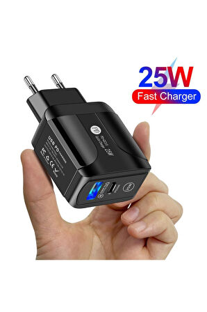 25W 1USB+1PD Girişli Hızlı Şarj Adaptörü