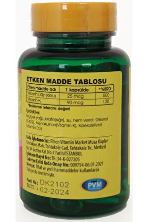 Vitapol Vitamin D3 Vitamin K2 100 Softgel D Vitamini K Vitamini Skt Şubat 2024 Ücretsiz Kargo