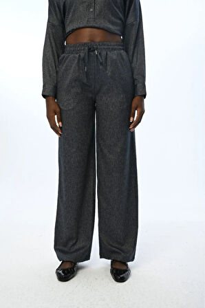 KADIN BELİ LASTİKLİ BOL PAÇA DÜZ RENK PANTOLON