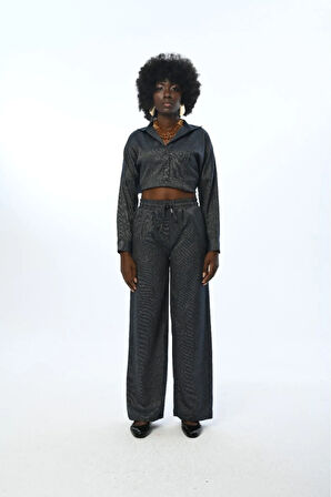 KADIN BELİ LASTİKLİ BOL PAÇA DÜZ RENK PANTOLON