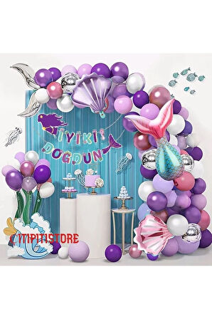 Çıtıpıtıstore Deniz Kızı Lüks Doğum Günü Set Midye Kuyruk Folyo