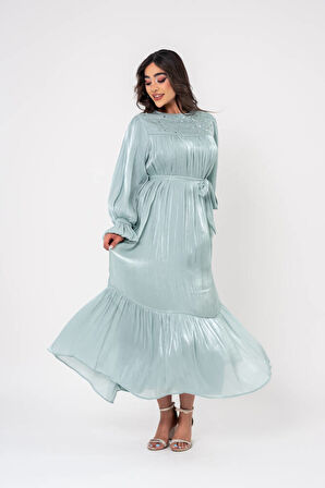 Taş İşlemeli Bel Bağlamalı Abiye Elbise ELB16093