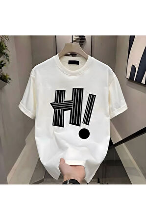 H! Baskılı Beyaz Erkek Tshirt