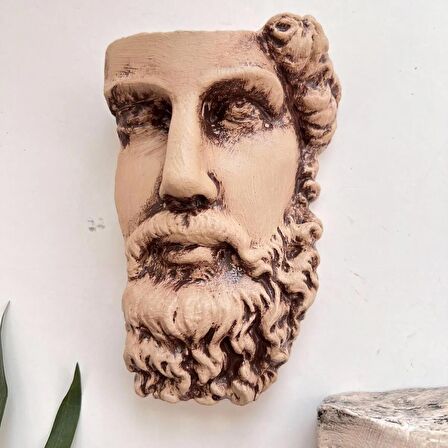 Antik Eskitme Dekoratif  Poseidon Beton Biblo Heykel 3'lü Set Ev Dekor Duvar Dekoru