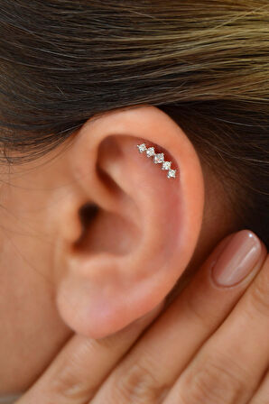 Sıralı Taşlı Helix Piercing Kıkırdak Tragus Lob Conch Piercing Taş Detaylı