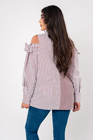 Fiyonk Aksesurlı Omzu Acık Basıc Gömlek GMK16056