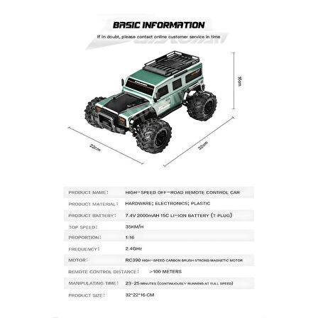 2.4GHz Uzaktan Kumandalı 50 Km Hız Yapan 1:16 Ölçek 4x4 Off-Road Arazi Aracı - Kumandalı Rc Araba