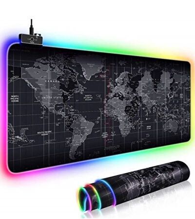 Dünya Desenli Işıklı Rgb Oyuncu Mouse Pad 78x30 Cm Kaymaz Ledli Mousepad Işıklı