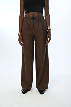 KADIN BELİ LASTİKLİ BOL PAÇA İNCE SİMLİ DÜZ RENK PANTOLON