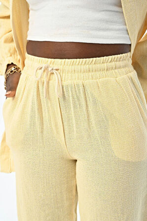 KADIN RAHAT KALIP BELİ LASTİKLİ DÜZ RENK PAMUK PANTOLON