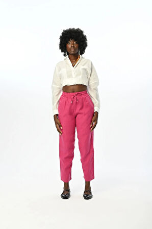 KADIN RAHAT KALIP BELİ LASTİKLİ DÜZ ORKİDE RENK PANTOLON