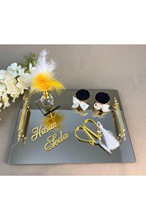 Aynalı Dikdörtgen Söz Nişan Tepsisi Gümüş , Damat Kahve Tepsi, ,söz Nişan Set