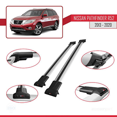 Nissan Pathfinder 4 (R52) 2013-2020 Arası ile Uyumlu FLY Model Ara Atkı Tavan Barı Gri 2 Adet