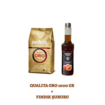 Lavazza Qualità Oro Kahve Çekirdeği 1000 gr  ve Grande Terra Fındık Şurubu 750 ml Seti