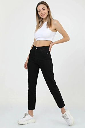 New Aideen Kadın Siyah Süper Skinny Mom Fit Esnek Likralı Denim Jean Kot Pantolon