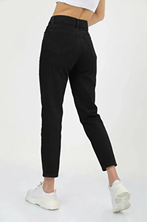 New Aideen Kadın Siyah Süper Skinny Mom Fit Esnek Likralı Denim Jean Kot Pantolon