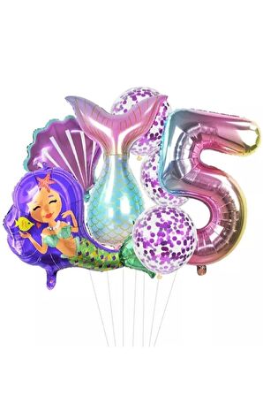Deniz Kızı Kuyruğu Deniz Kabuğu Gökkuşağı Rakam Balon Pullu Şeffaf Balonlu Deniz Kızı Konsepti