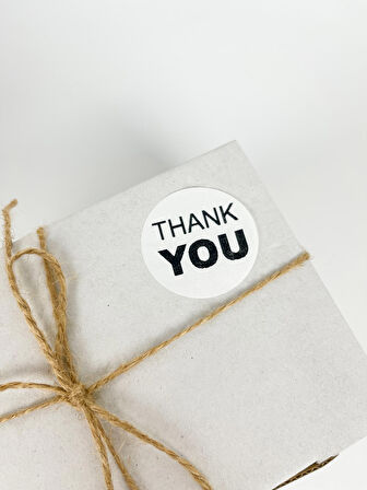 Thank You Siyah Yazılı 5 cm Yuvarlak Yapışkanlı Etiket 100 Adet