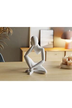 Meditasyon Modern Biblo Masa Üstü Mermer Görünümlü Beyaz Plastik Heykel2 Renk Tek Ebat Beden