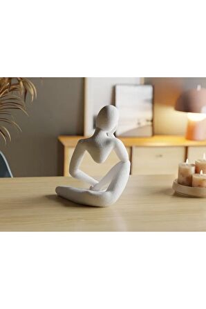 Meditasyon Modern Biblo Masa Üstü Mermer Görünümlü Beyaz Plastik Heykel2 Renk Tek Ebat Beden