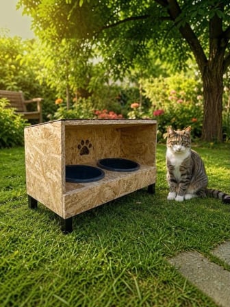  Ahşap kedi mama ve su istasyonu metal kap su geçirmez catılı yüksek ayaklı 45x35x35 cm