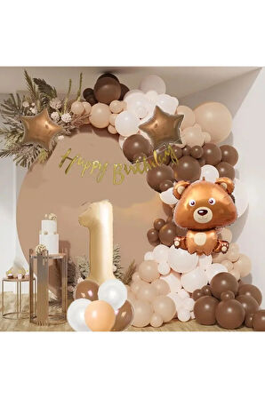 Erkek ve Kız Çocuklar İçin 1 Yaş Partisi Dekorasyonu - Folyo Ayı Hayvan Orman Temalı Parti Süsleri
