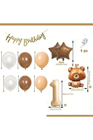 Erkek ve Kız Çocuklar İçin 1 Yaş Partisi Dekorasyonu - Folyo Ayı Hayvan Orman Temalı Parti Süsleri